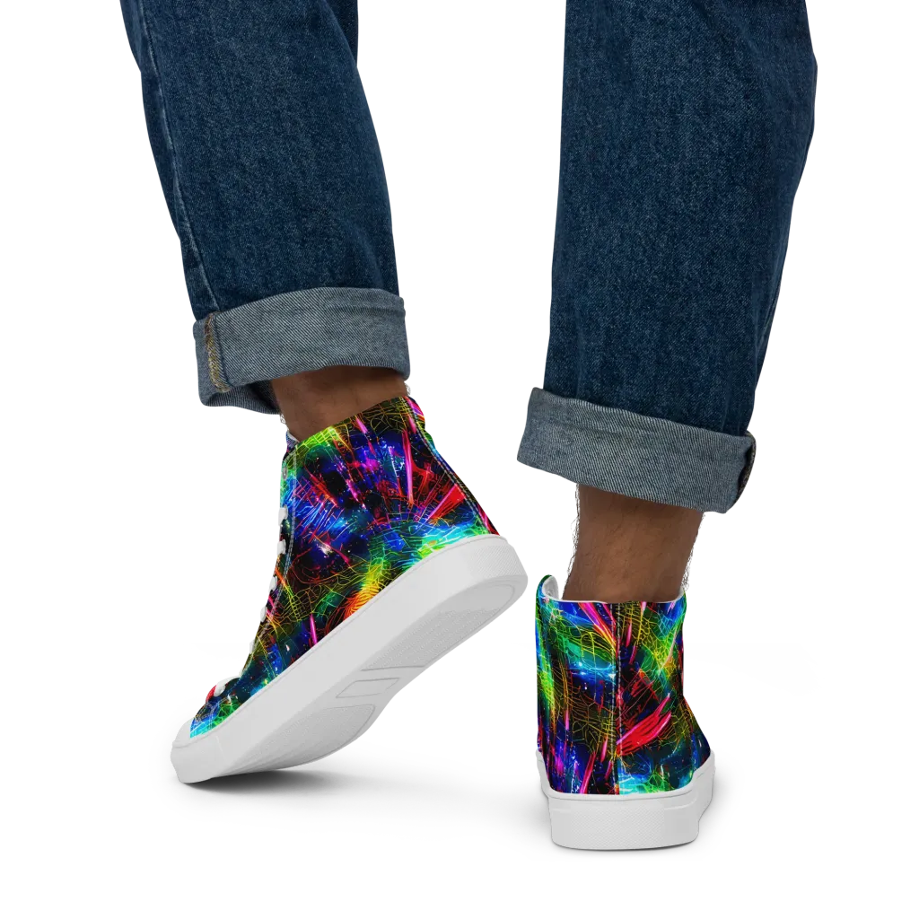 Neon Pulse on Men's High Top Canvas Shoes — Back