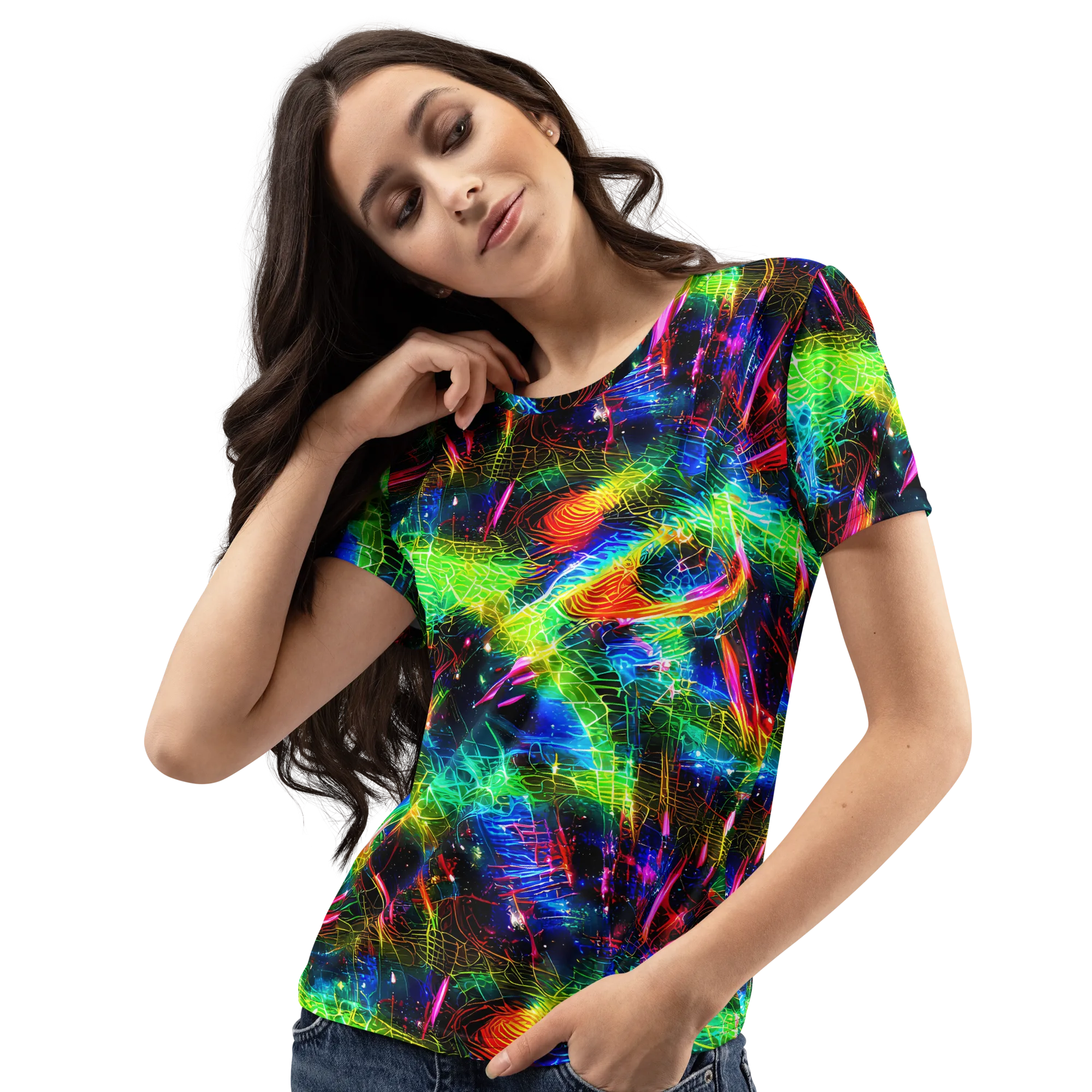 Neon Pulse on Women's Crew Neck T-Shirt — Left Front