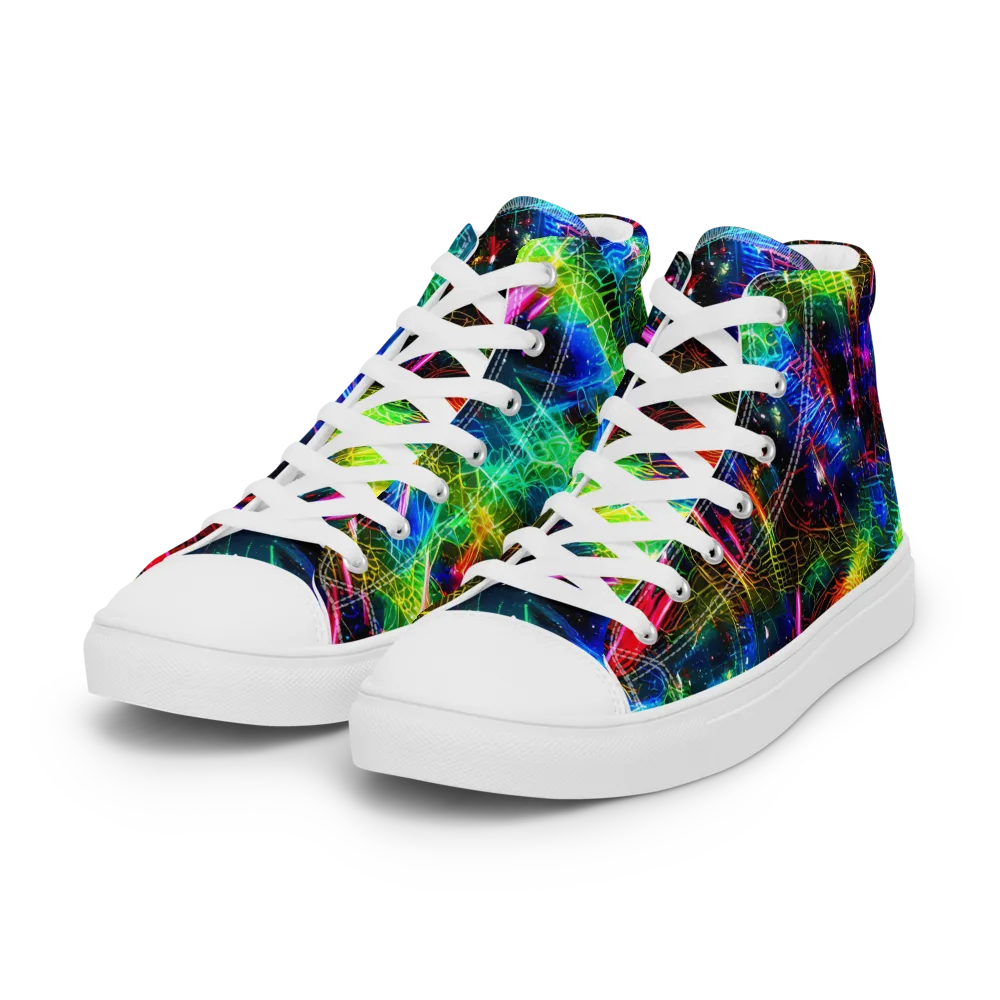Neon Pulse on Women's High Top Canvas Shoes — Left Front