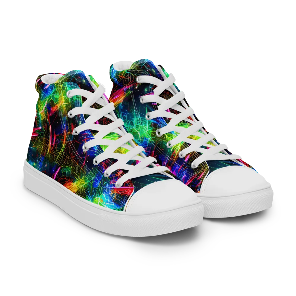 Neon Pulse on Women's High Top Canvas Shoes — Right Front