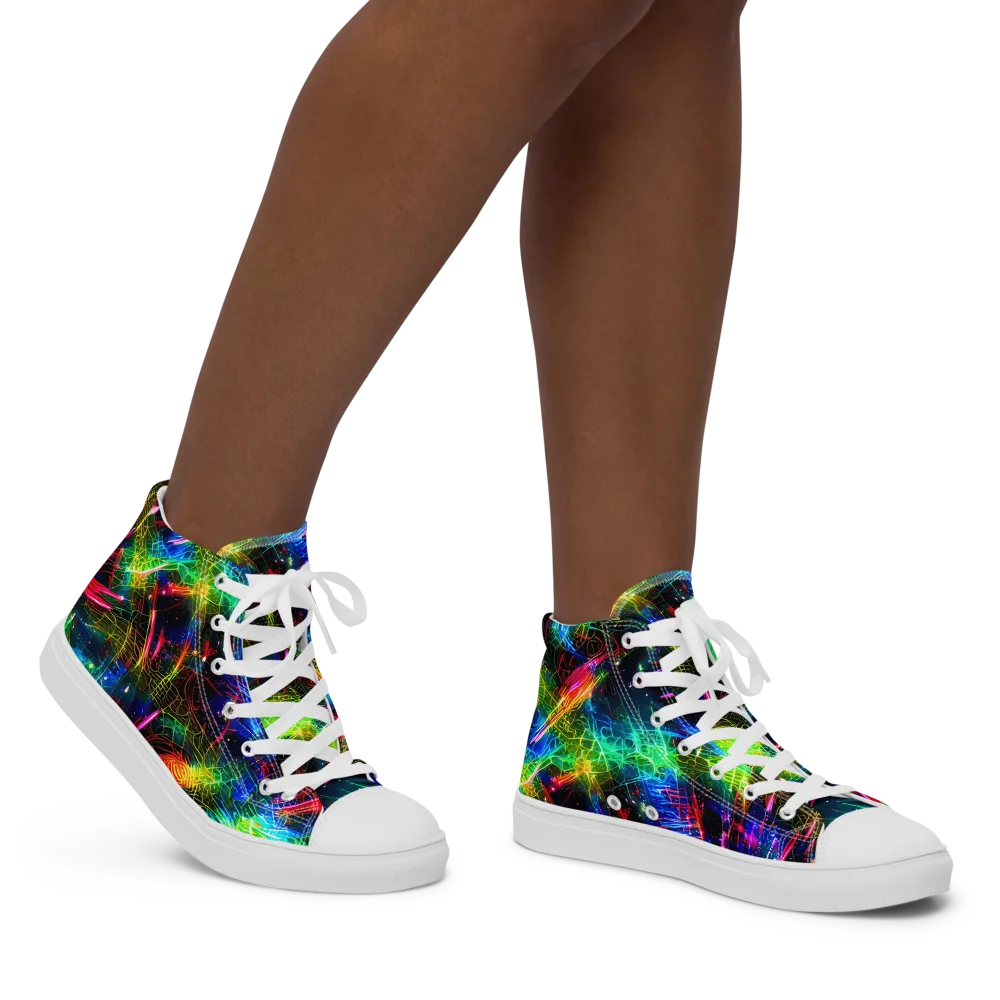 Neon Pulse on Women's High Top Canvas Shoes — Right