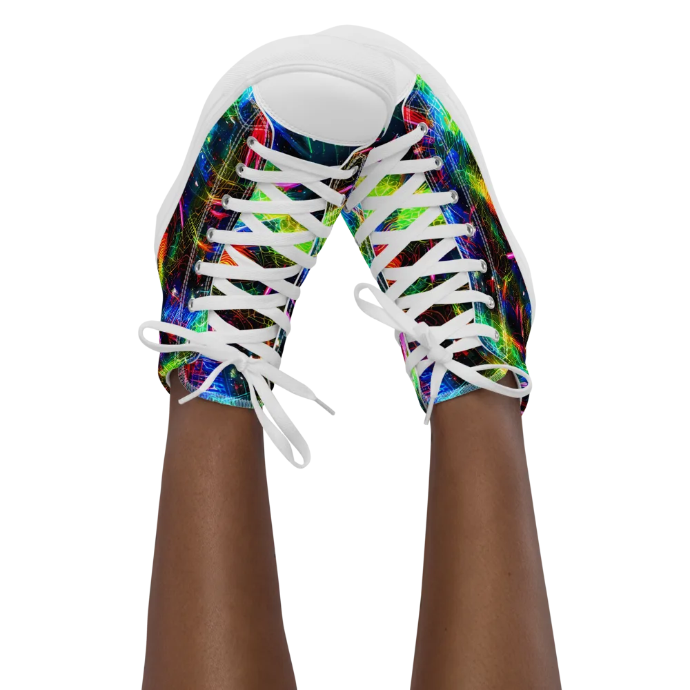 Neon Pulse on Women's High Top Canvas Shoes — Front