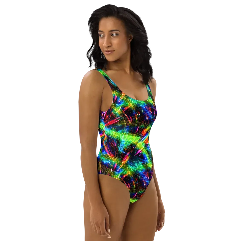 Neon Pulse on One-Piece Swimsuit — Right