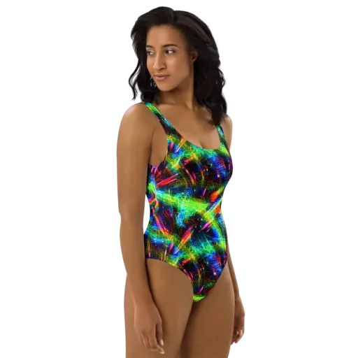 Neon Pulse on a One-Piece Swimsuit