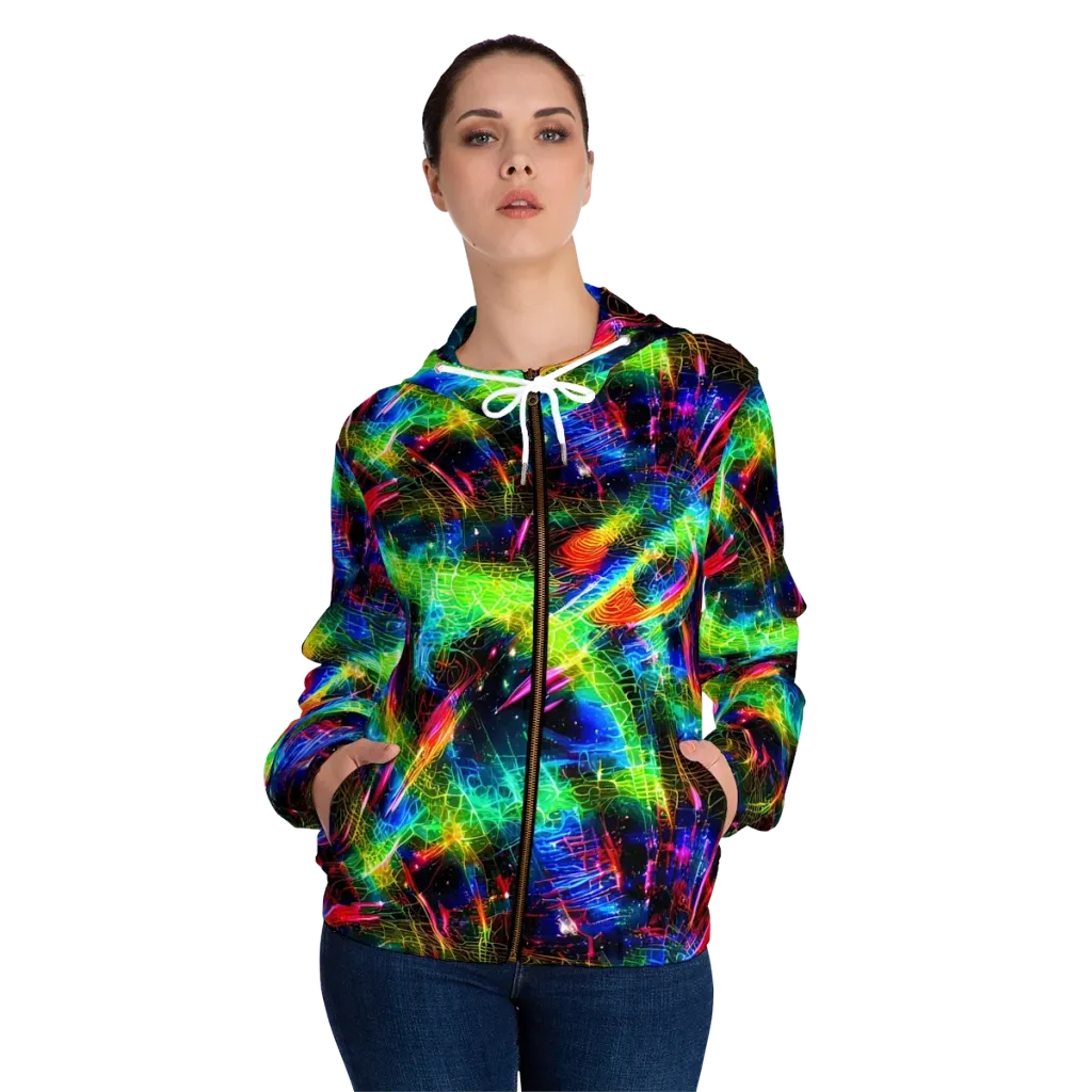 Neon Pulse on Women's Full-Zip Hoodie — Front On Person
