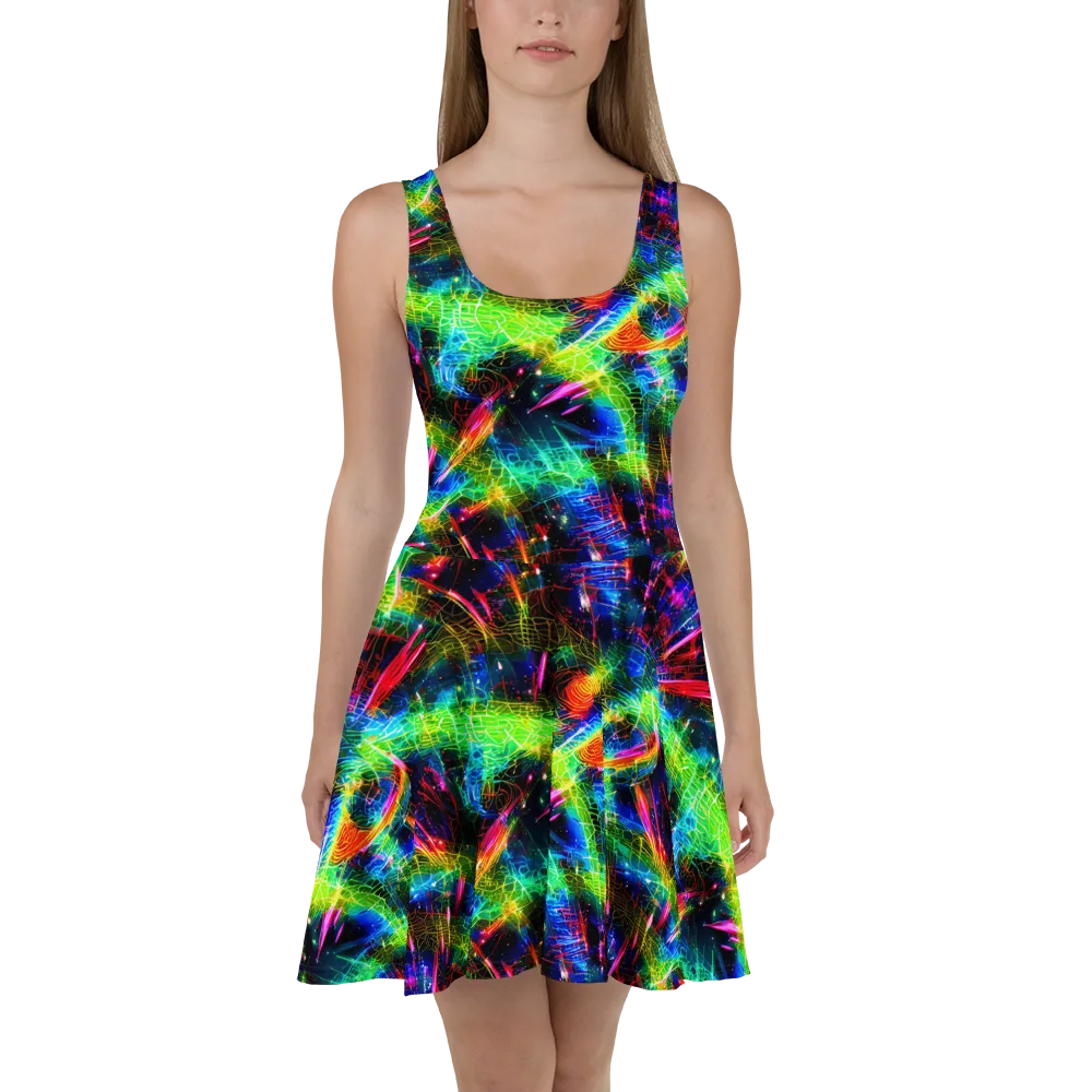 Neon Pulse on Skater Dress — Front