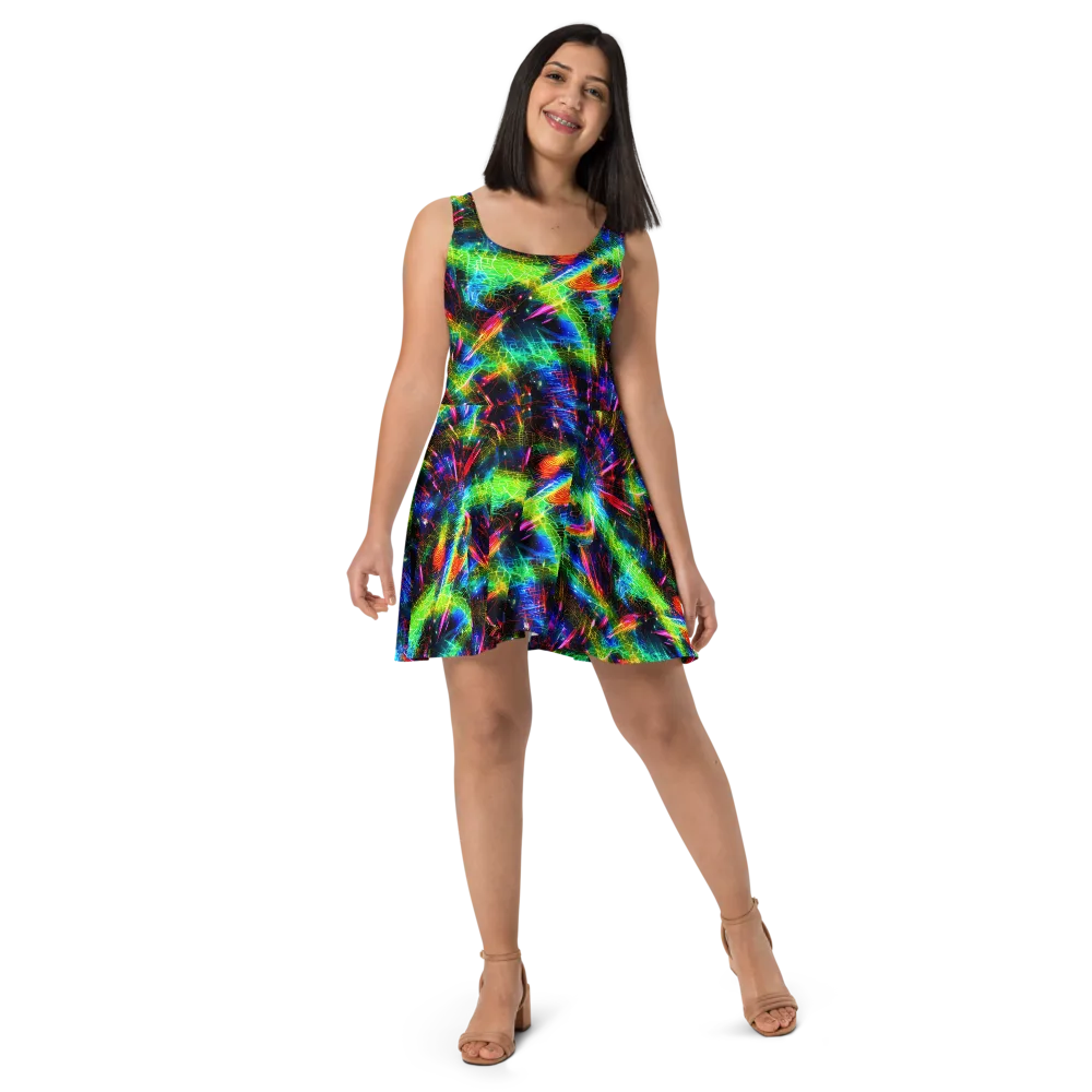 Neon Pulse on Skater Dress — Front