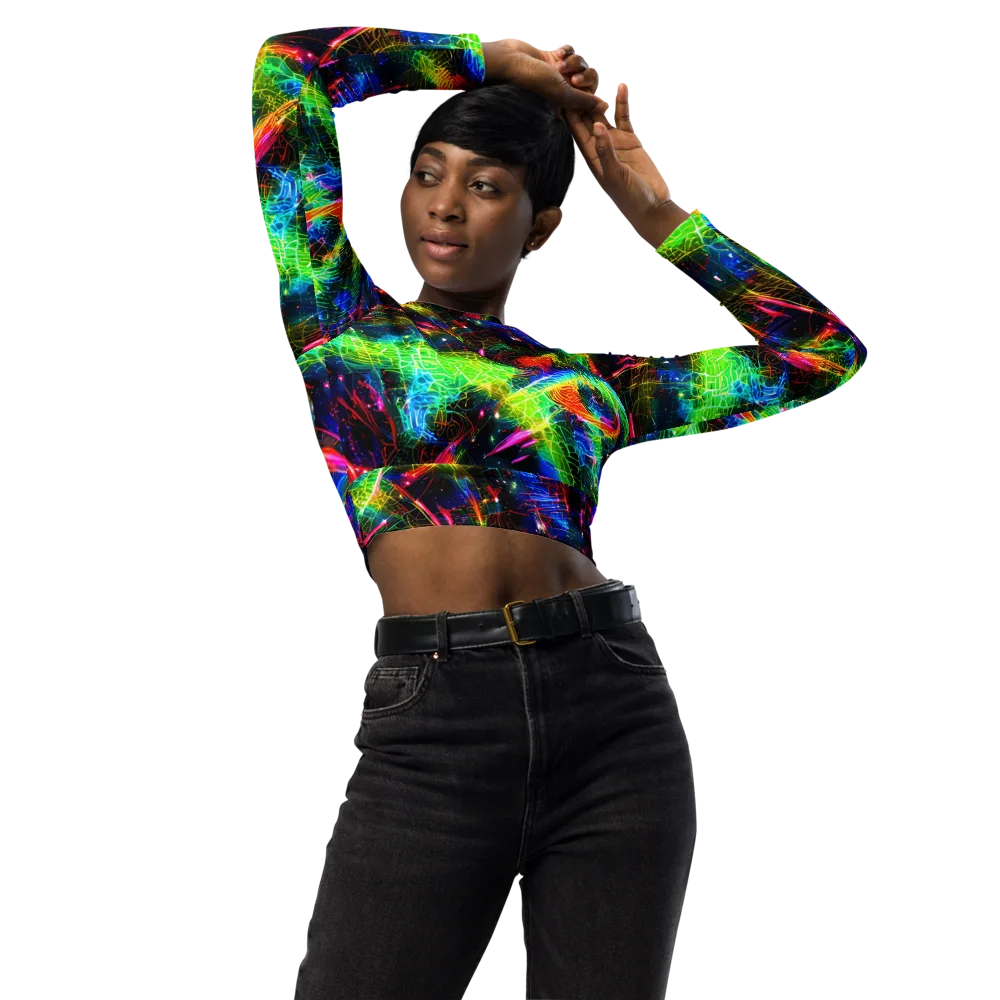Neon Pulse on Long Sleeve Crop Top — Front