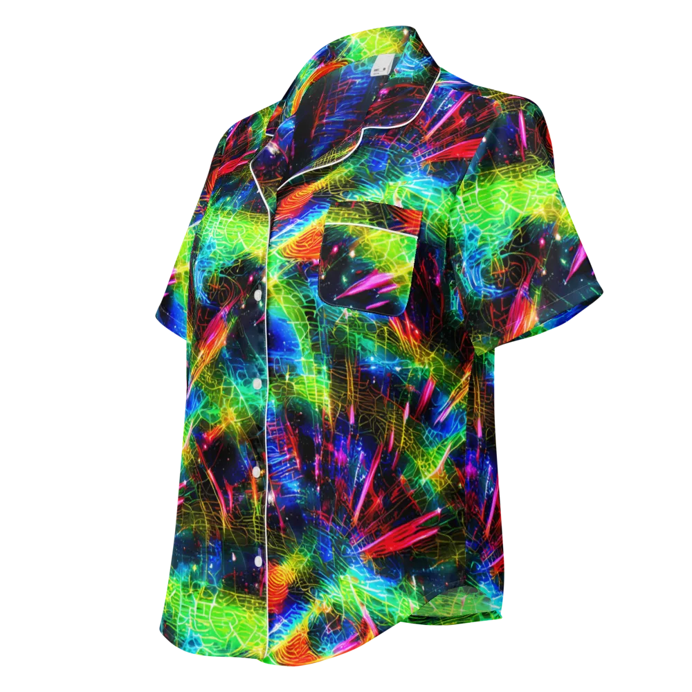 Neon Pulse on Women's Short Sleeve Pajama Top — Left Front
