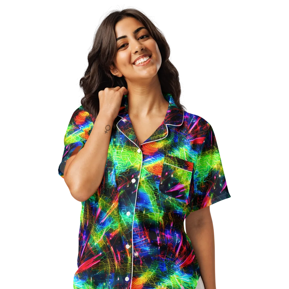 Neon Pulse on Women's Short Sleeve Pajama Top — Front