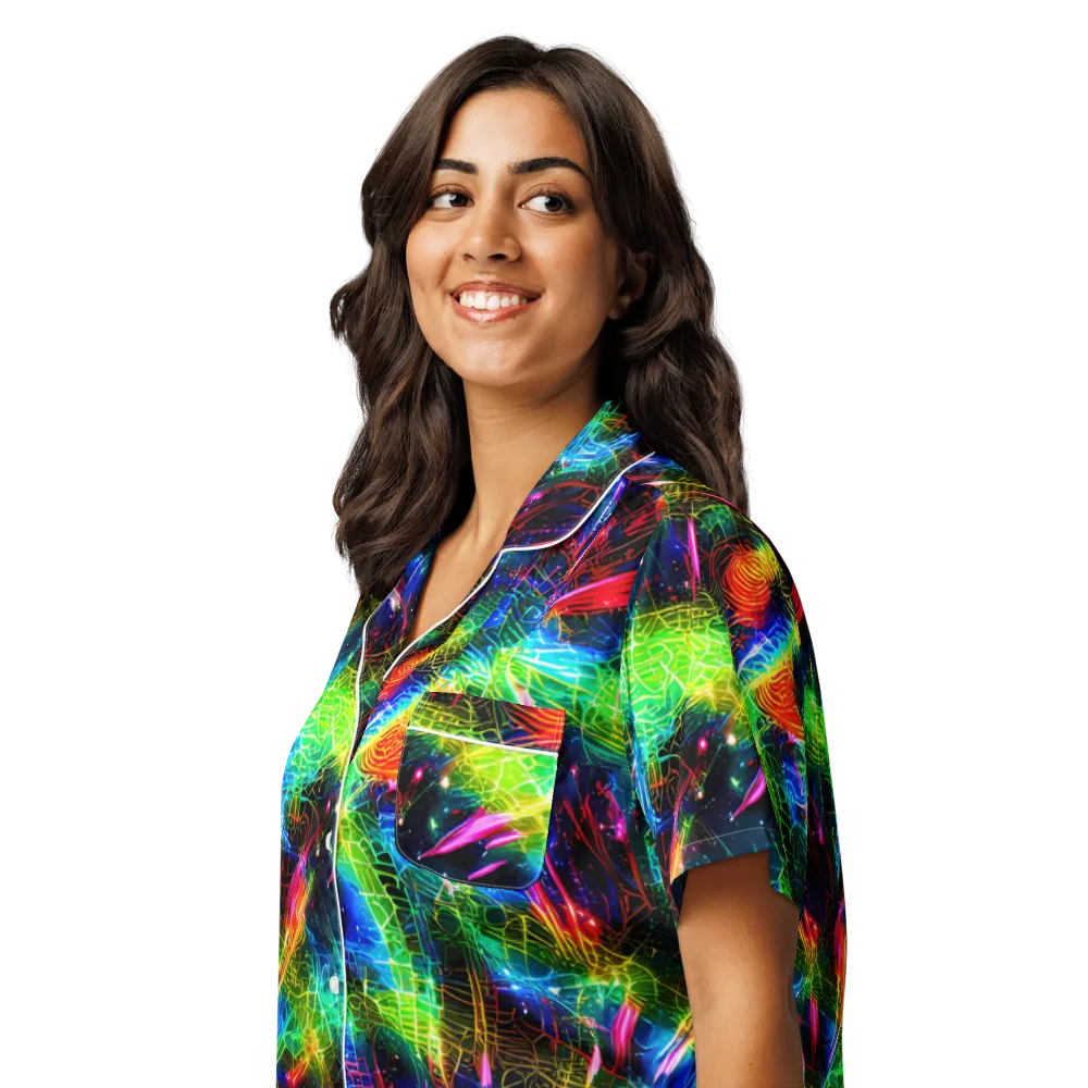 Neon Pulse on Women's Short Sleeve Pajama Top — Left Front