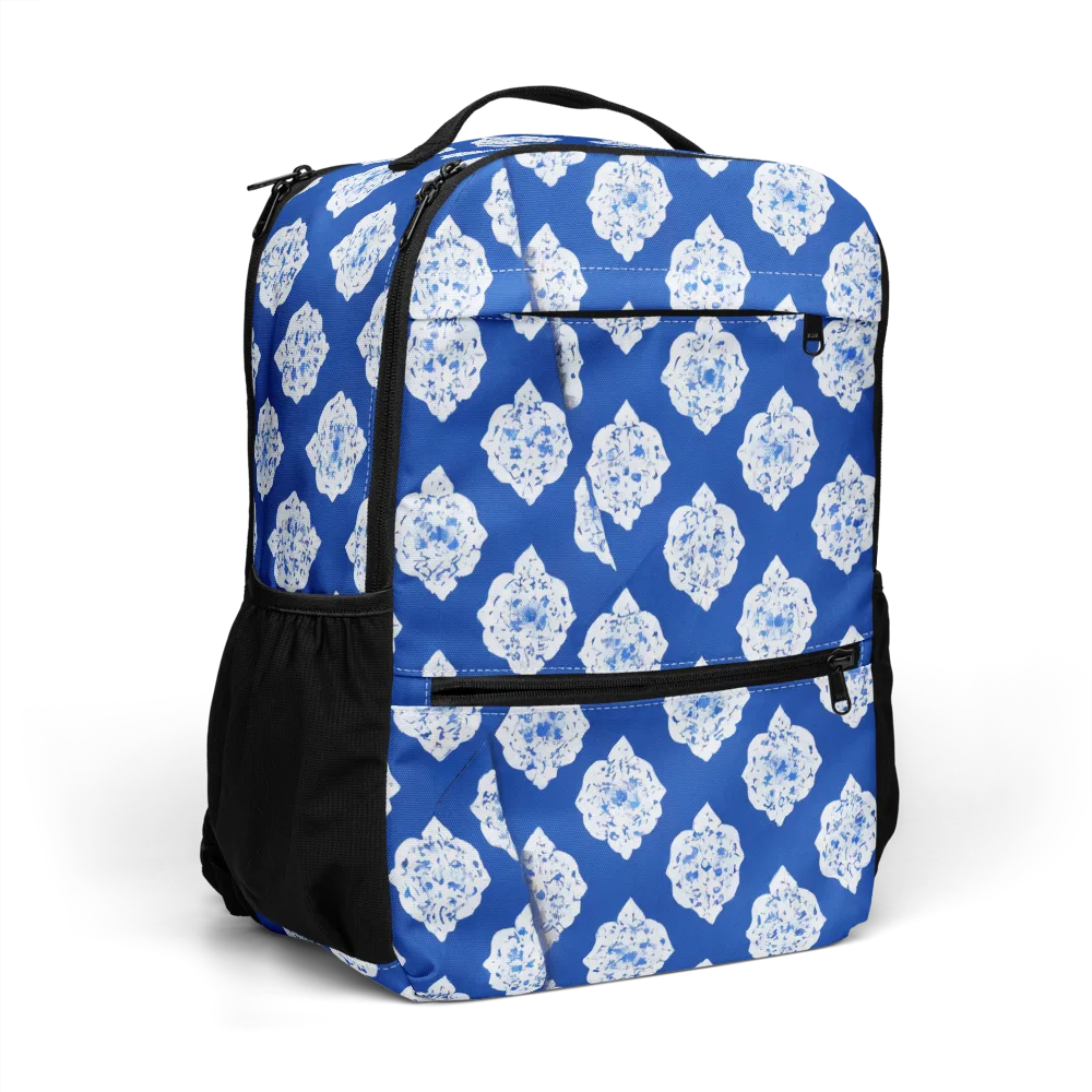 Blue Porcelain Bloom on Utility Backpack — Right Front