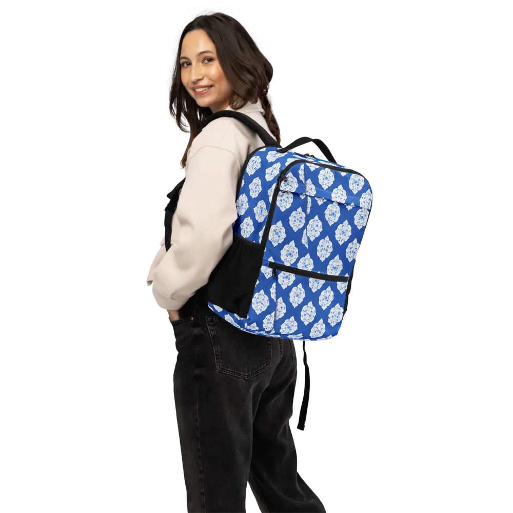Blue Porcelain Bloom on Utility Backpack — Back