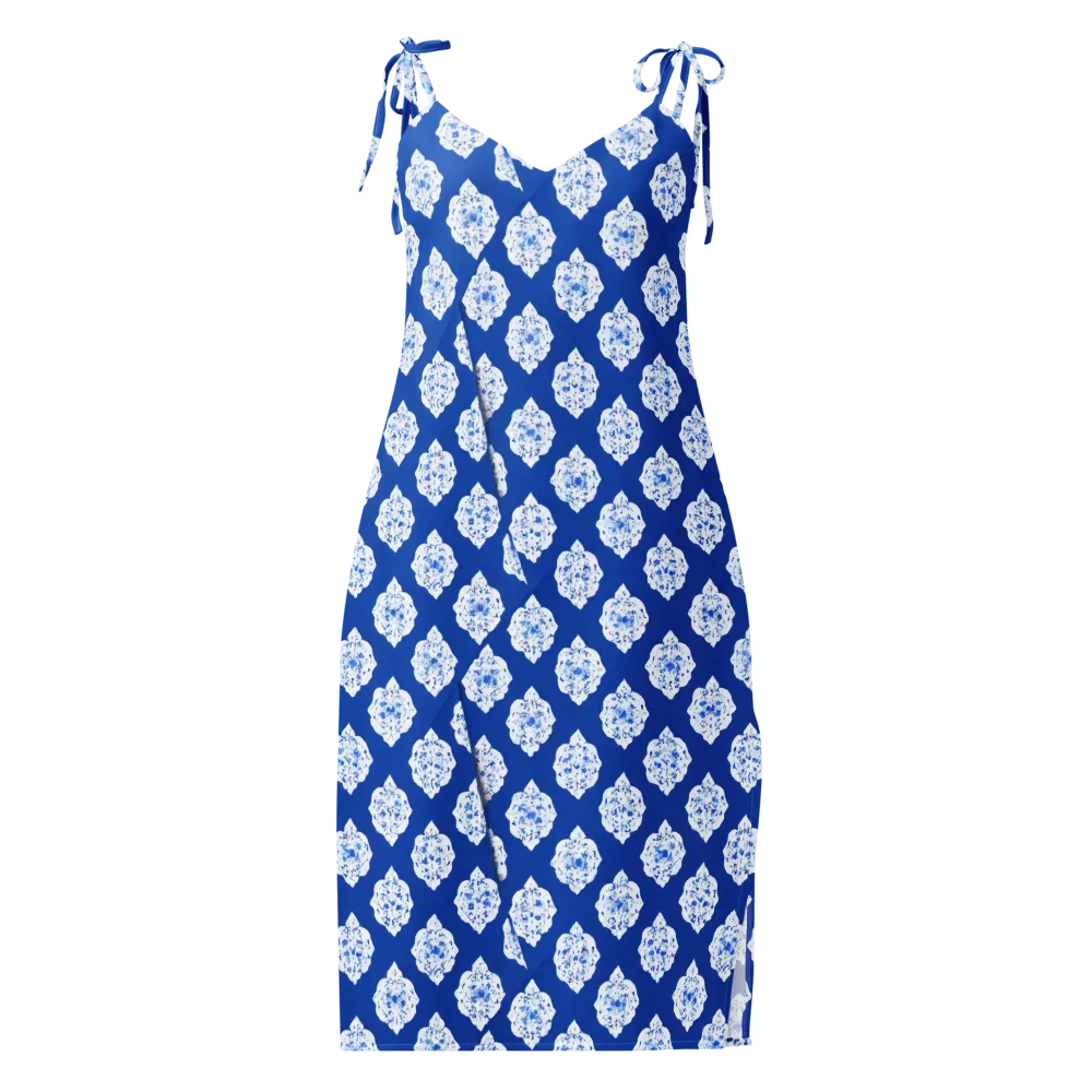 Blue Porcelain Bloom on Slip Dress — Front