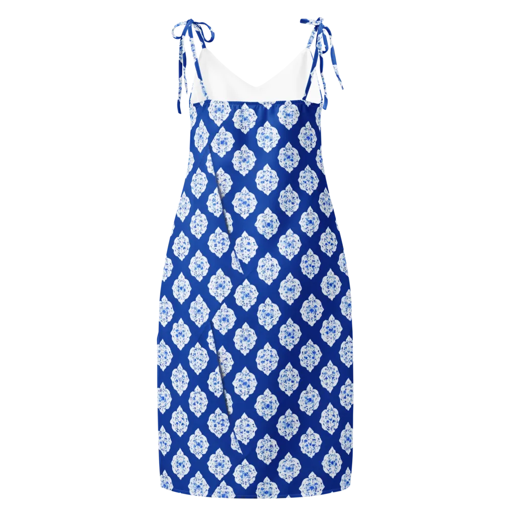 Blue Porcelain Bloom on Slip Dress — Back