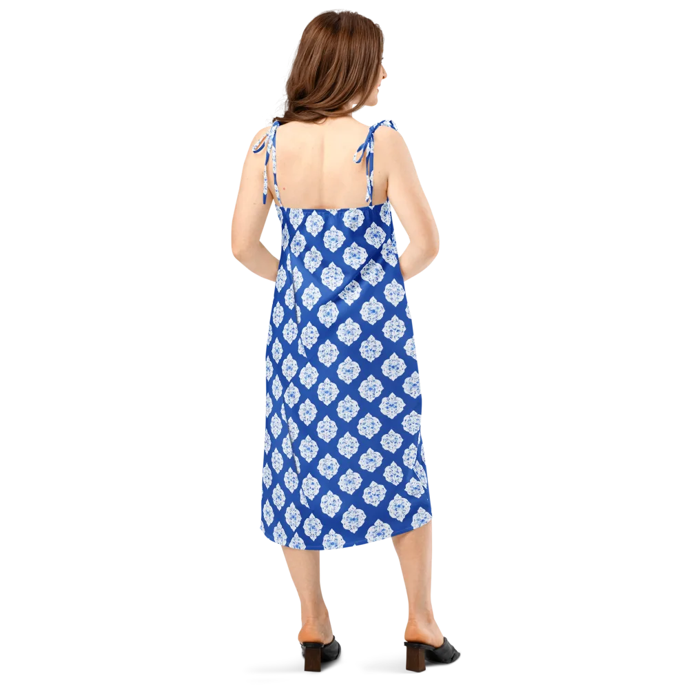 Blue Porcelain Bloom on Slip Dress — Back