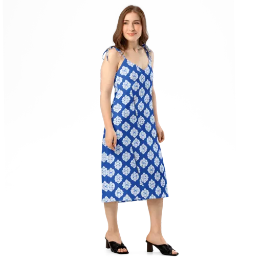 Blue Porcelain Bloom on a Slip Dress