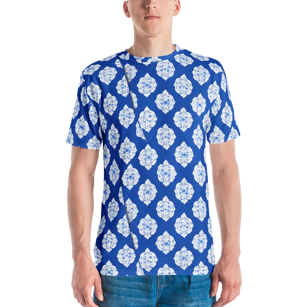 Blue Porcelain Bloom on Men's Crew Neck T-Shirt — Front