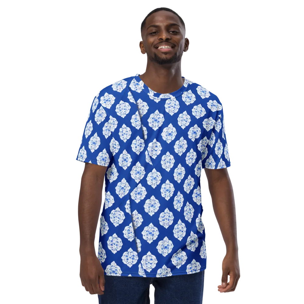 Blue Porcelain Bloom on Men's Crew Neck T-Shirt — Front