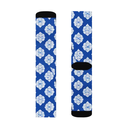 Blue Porcelain Bloom on a Socks
