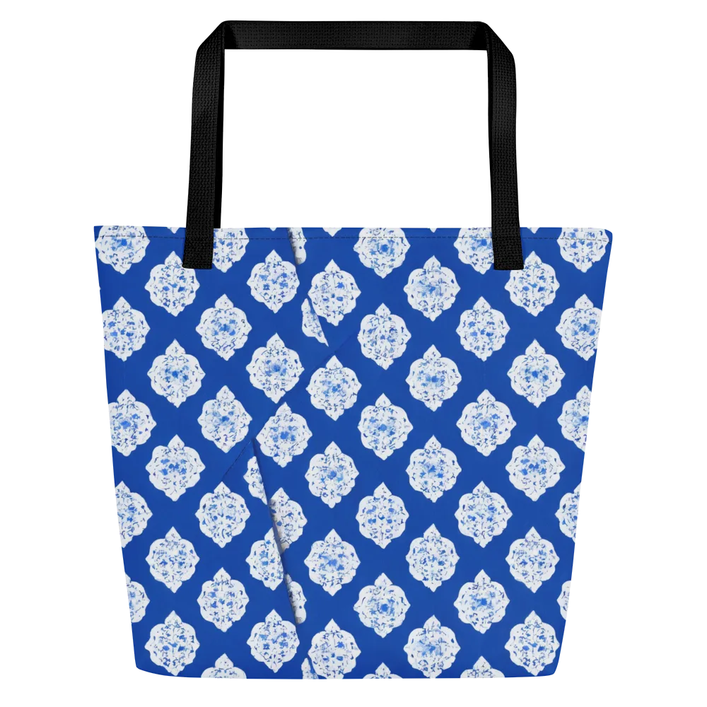 Blue Porcelain Bloom on Large Tote Bag W/ Pocket — Front