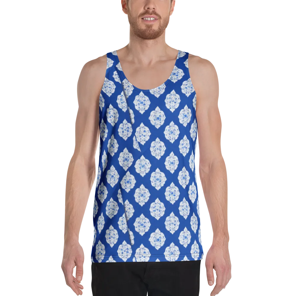 Blue Porcelain Bloom on Men's Tank Top — Front