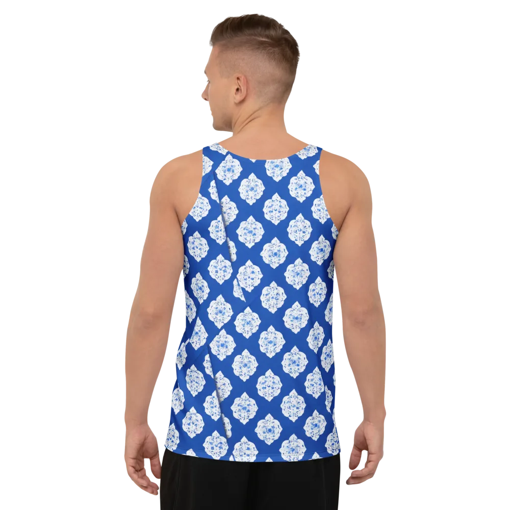 Blue Porcelain Bloom on Men's Tank Top — Back