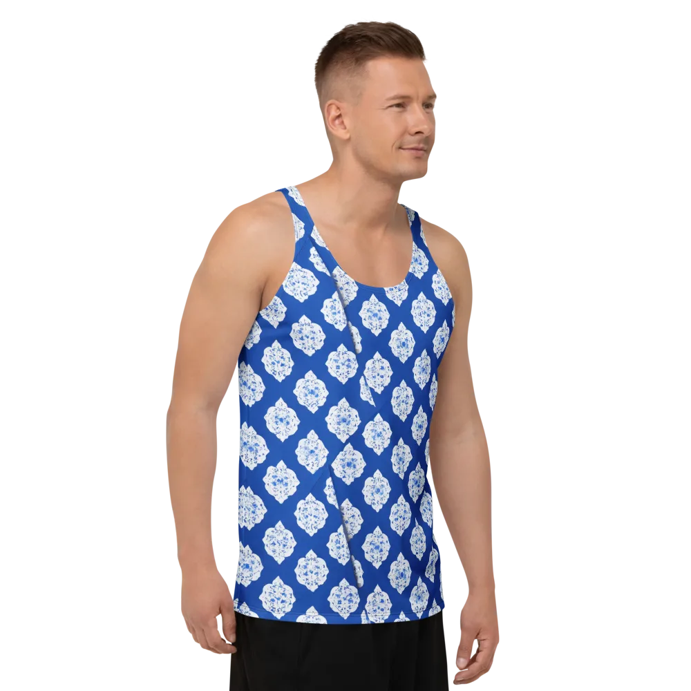 Blue Porcelain Bloom on Men's Tank Top — Right Front