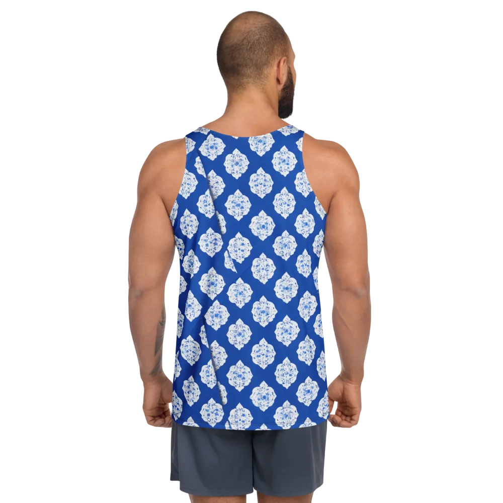 Blue Porcelain Bloom on Men's Tank Top — Back