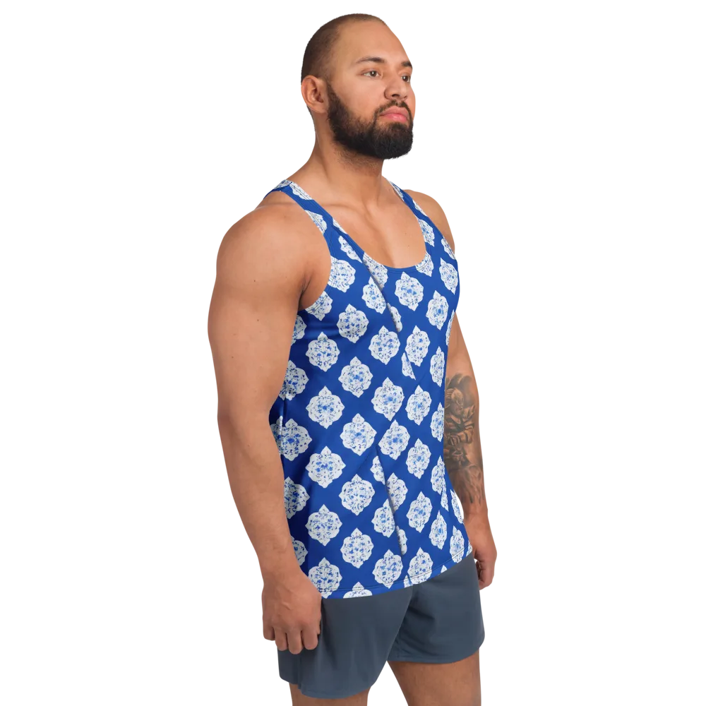 Blue Porcelain Bloom on Men's Tank Top — Right Front