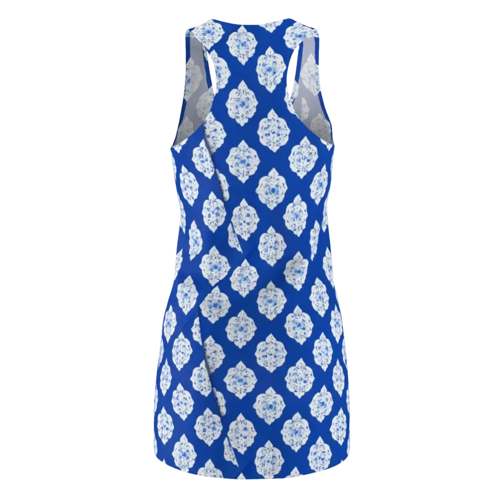 Blue Porcelain Bloom on Racerback Dress — Back