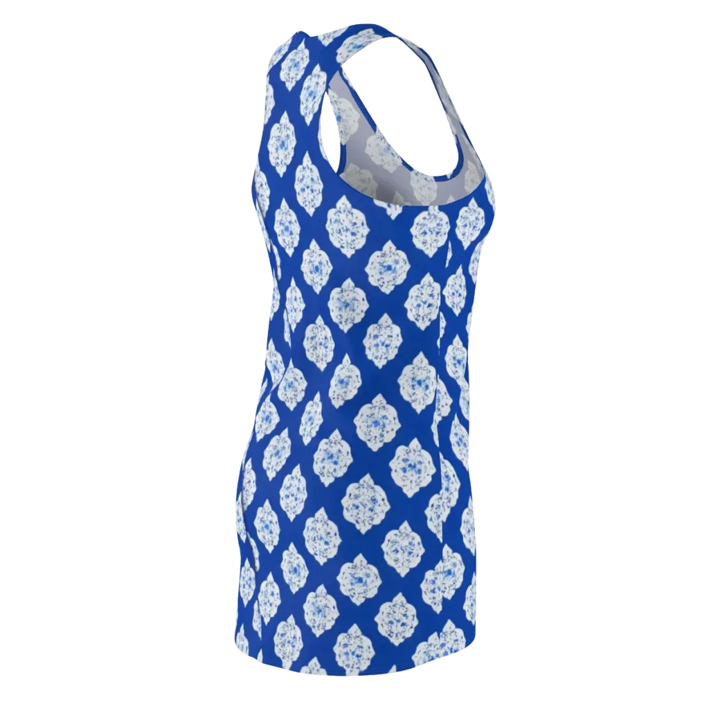 Blue Porcelain Bloom on Racerback Dress — Back Side