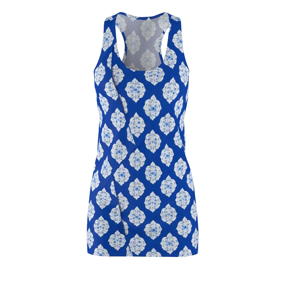 Blue Porcelain Bloom on Racerback Dress — Front