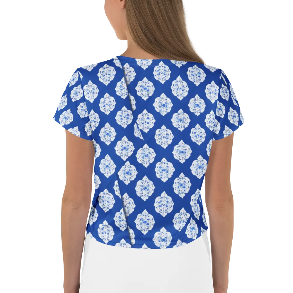 Blue Porcelain Bloom on Crop Tee — Back