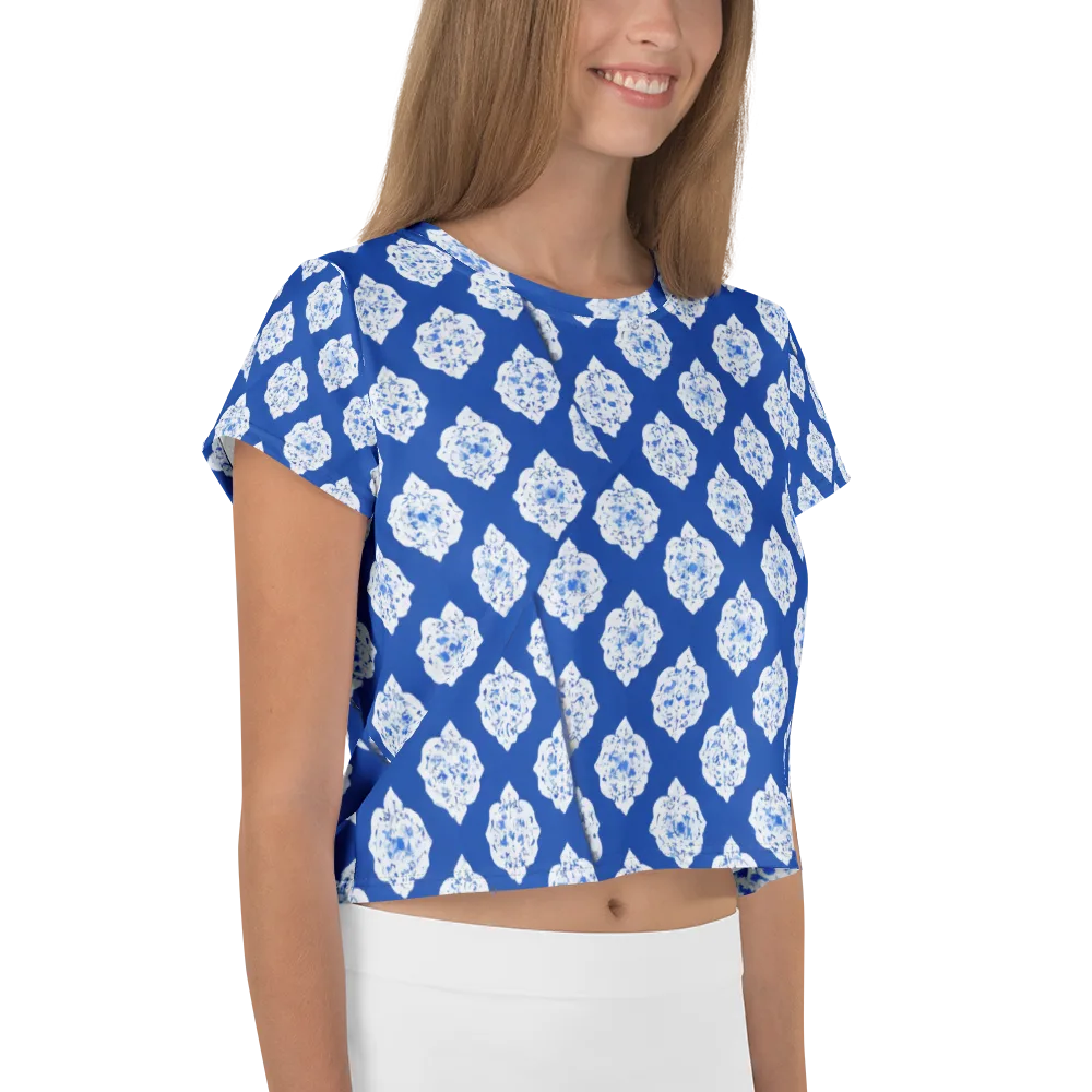 Blue Porcelain Bloom on Crop Tee — Right