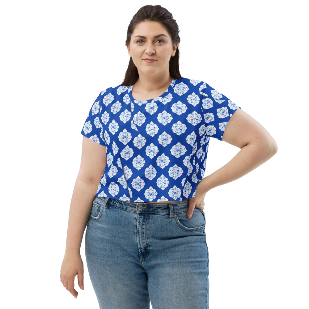 Blue Porcelain Bloom on Crop Tee — Front
