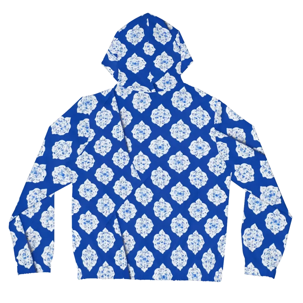 Blue Porcelain Bloom on Women's Full-Zip Hoodie — Back