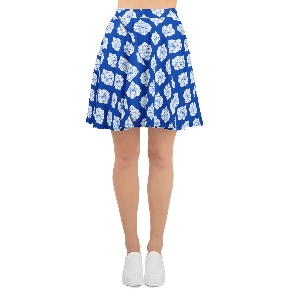 Blue Porcelain Bloom on Skater Skirt — Front