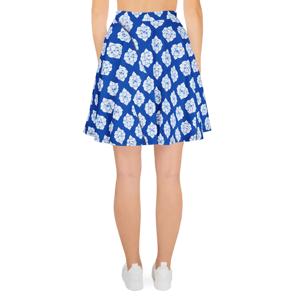Blue Porcelain Bloom on Skater Skirt — Back
