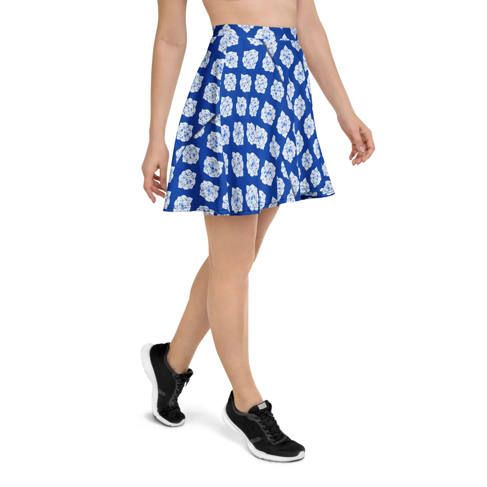 Blue Porcelain Bloom on Skater Skirt — Right