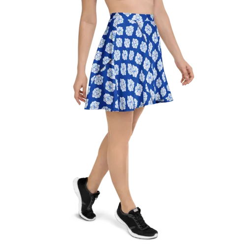 Blue Porcelain Bloom on a Skater Skirt