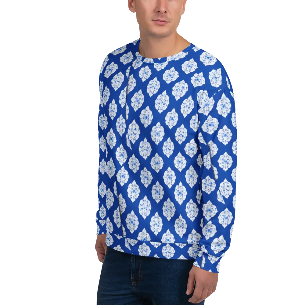 Blue Porcelain Bloom on Sweatshirt — Left Front