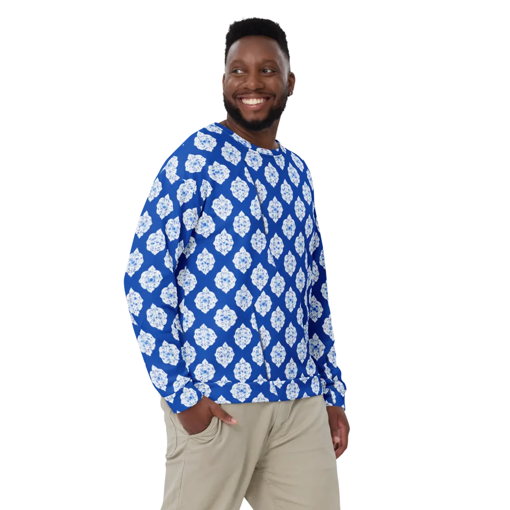 Blue Porcelain Bloom on Sweatshirt — Front