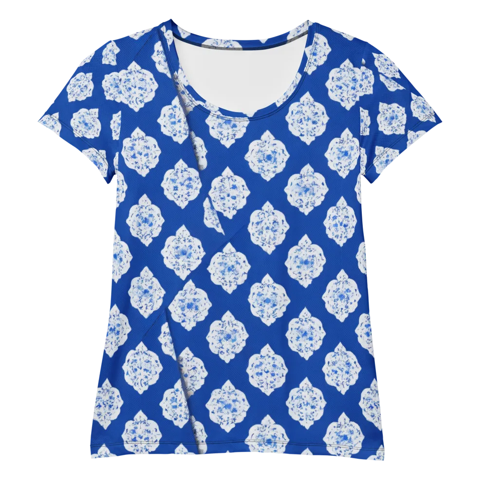 Blue Porcelain Bloom on Women's Athletic T-Shirt — Front