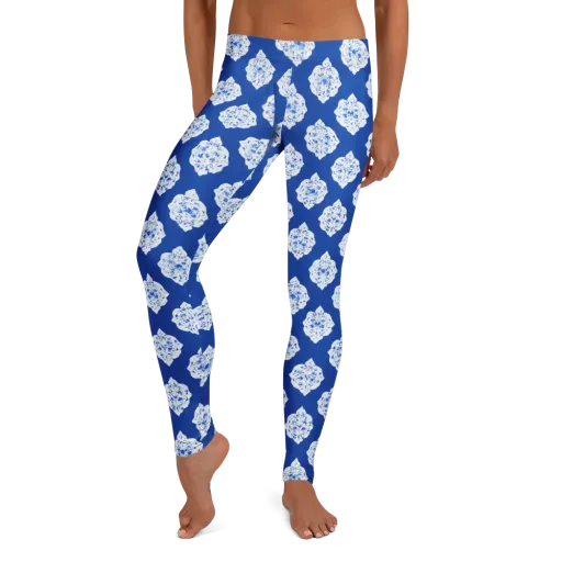 Blue Porcelain Bloom on a Leggings