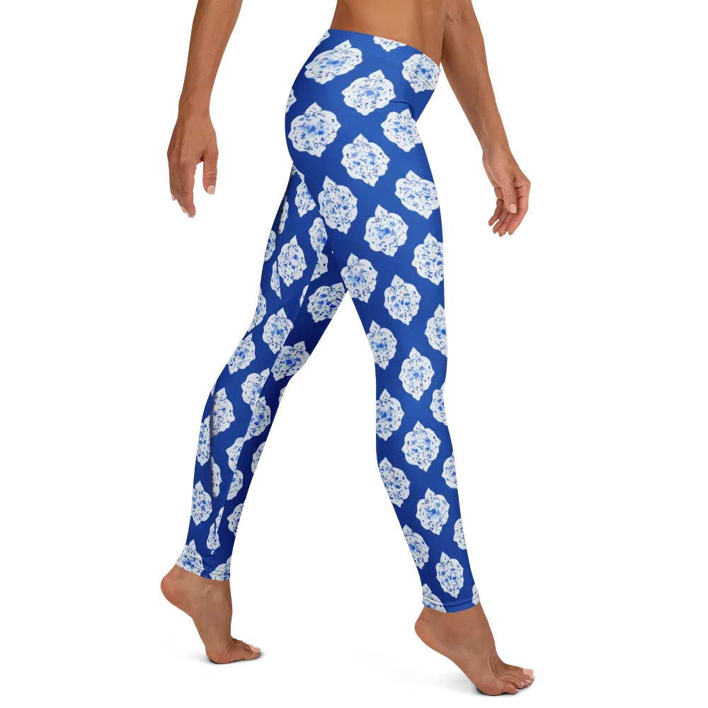 Blue Porcelain Bloom on Leggings — Right