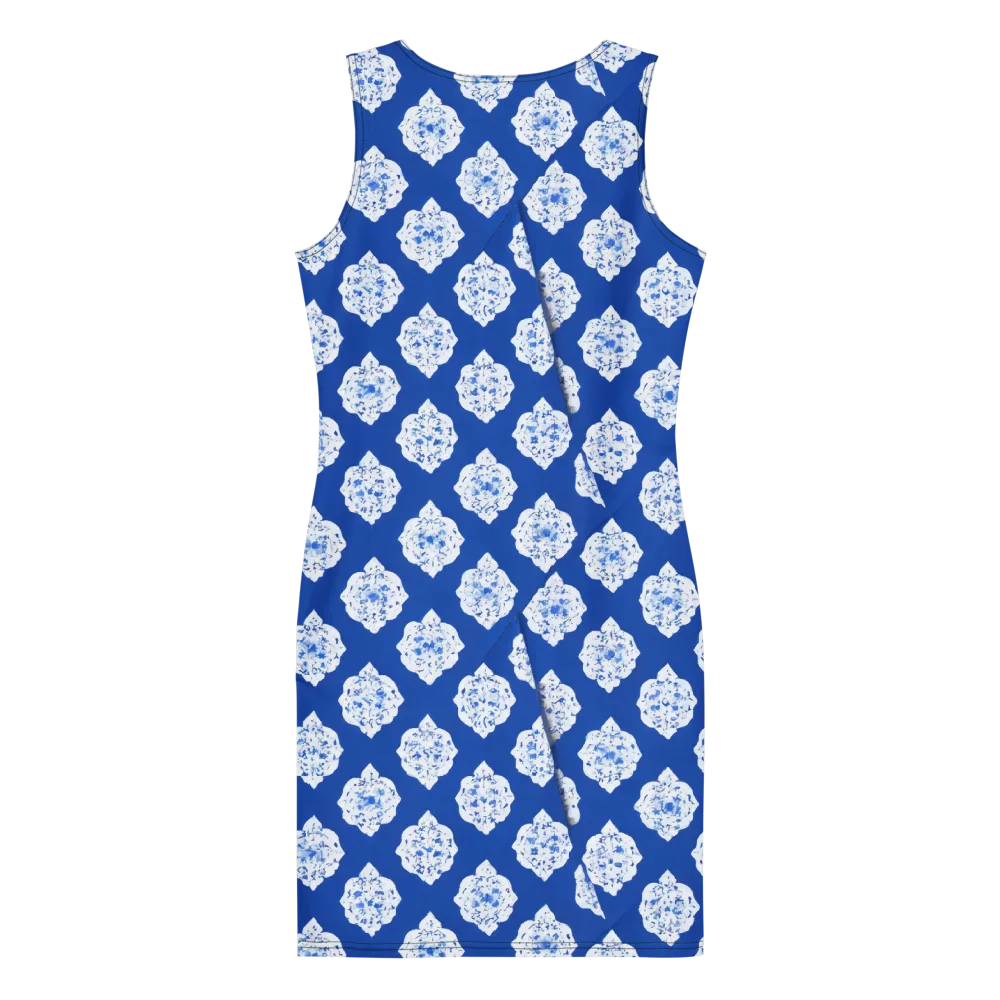 Blue Porcelain Bloom on Bodycon Dress — Back