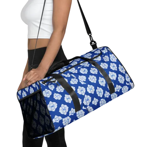 Blue Porcelain Bloom on a Duffle Bag