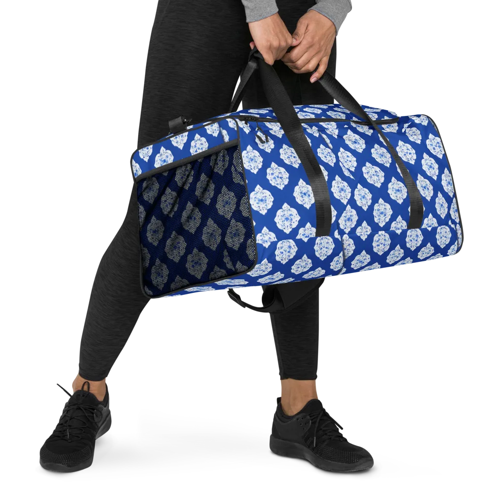 Blue Porcelain Bloom on Duffle Bag — Right Front