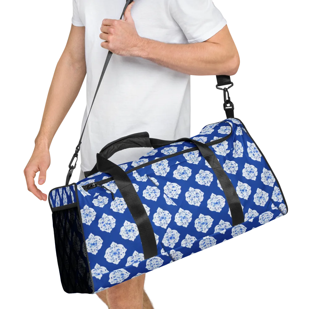 Blue Porcelain Bloom on Duffle Bag — Right Front